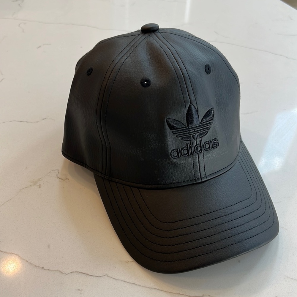 Faux leather black hat